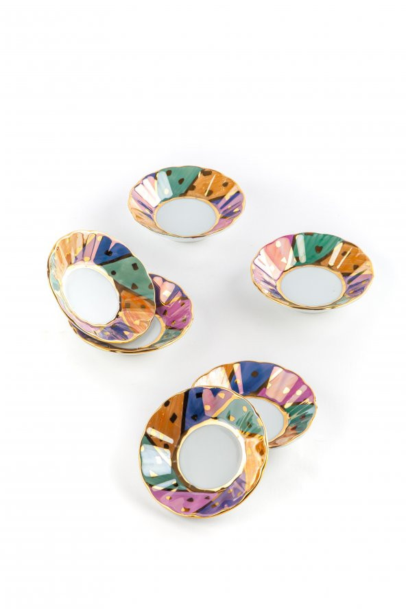 El Boyaması Çay Tabağı Porselen 6'lı Candy Miks