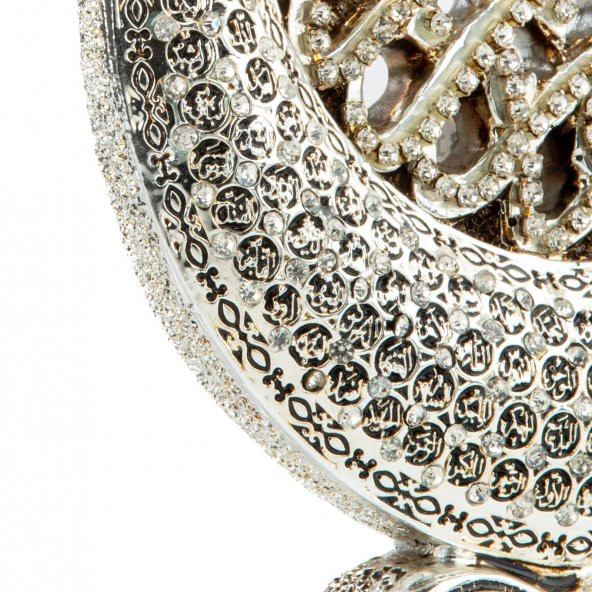 Hilal Lafız Esma'ül Hüsna ve Besmele Detaylı Biblo Ev Dekorasyon Aksesuarı Gümüş - 2