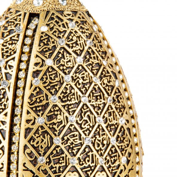 Esma ül hüsna Ayaklı Dua Kozalak Biblo Ev Dekorasyon Aksesuarı Altın - 3