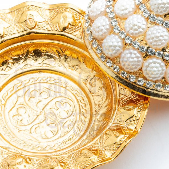 Boncuk ve Swarovski Taşlı Lokumluk Kahve Yanı Çikolatalık DrajelikKubbeli No.2 Sarı - 4