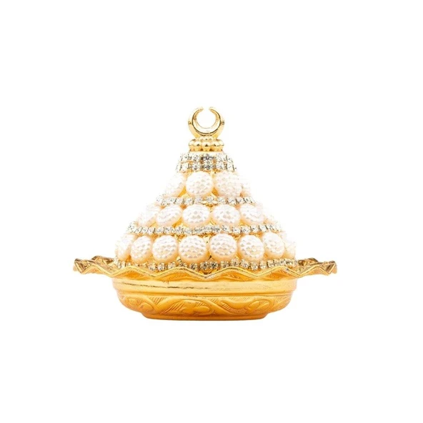 Boncuk ve Swarovski Taşlı Lokumluk Kahve Yanı Çikolatalık DrajelikKubbeli No.2 Sarı