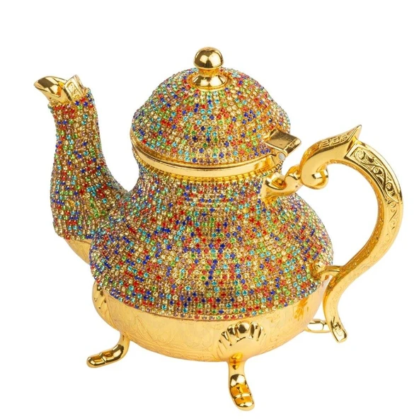 Dekor Amaçlı Renkli Taşlı Demlik Sefa Altın - 3