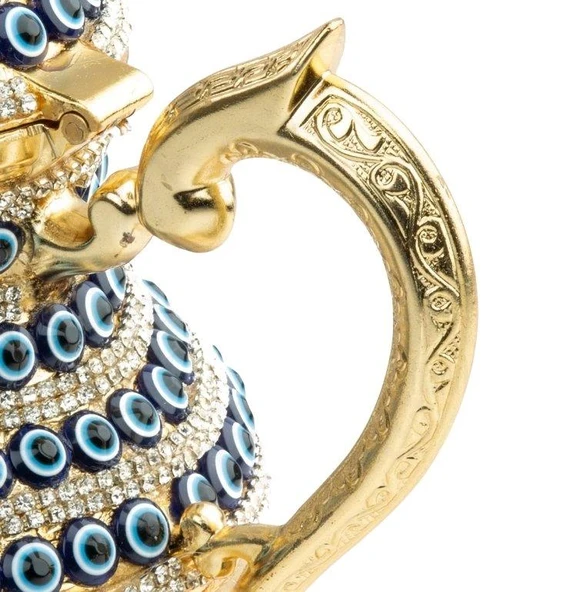 Dekor Amaçlı Nazar ve Swarovski Taşlı Demlik Sefa Altın - 3