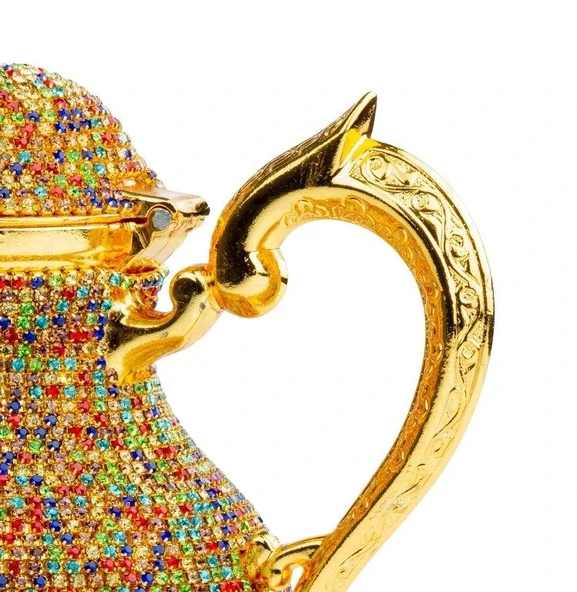 Dekor Amaçlı Renkli Taşlı Demlik Sefa Altın - 2