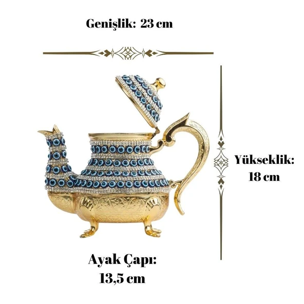 Dekor Amaçlı Nazar ve Swarovski Taşlı Demlik Sefa Altın - 4