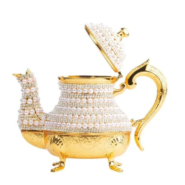 Dekor Amaçlı İnci ve Swarovski Taşlı Demlik Sefa Altın