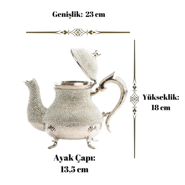 Dekor Amaçlı Swarovski Taşlı Demlik Sefa Gümüş - 4