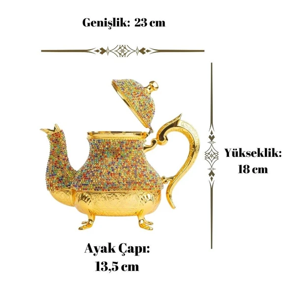 Dekor Amaçlı Renkli Taşlı Demlik Sefa Altın - 4