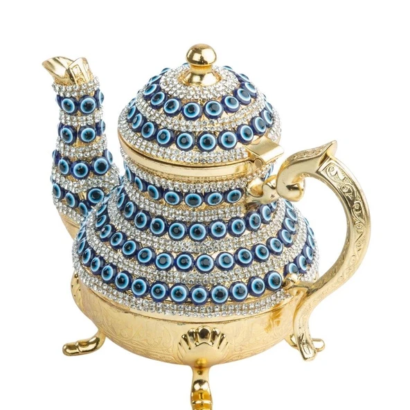 Dekor Amaçlı Nazar ve Swarovski Taşlı Demlik Sefa Altın - 2