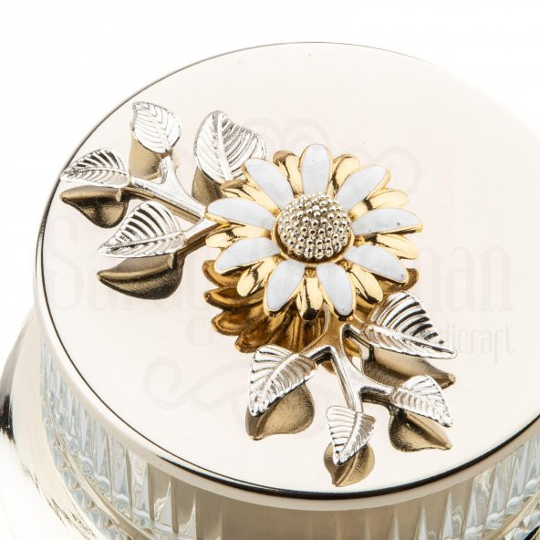 Çerezlik Şekerlik Drajelik Reçellik Cam Kase Hediyelik Beyaz Papatya Büyük Elysia Kase Gümüş - 3