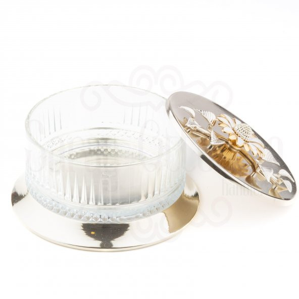 Çerezlik Şekerlik Drajelik Reçellik Cam Kase Hediyelik Beyaz Papatya Büyük Elysia Kase Gümüş - 4