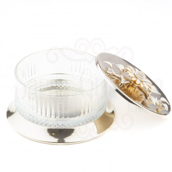 Çerezlik Şekerlik Drajelik Reçellik Cam Kase Hediyelik Beyaz Papatya Büyük Elysia Kase Gümüş - 5