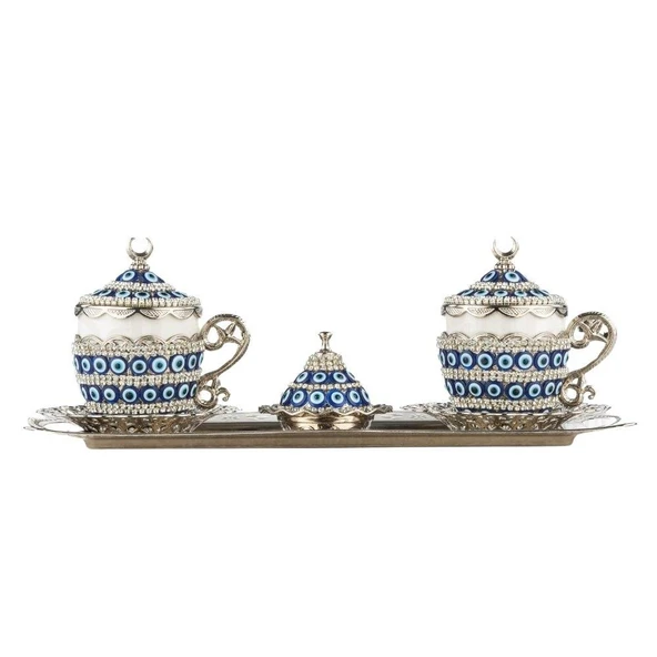 Nazar ve Swarovski Taşlı Nescafe Seti 2'li Gelincik Nikel