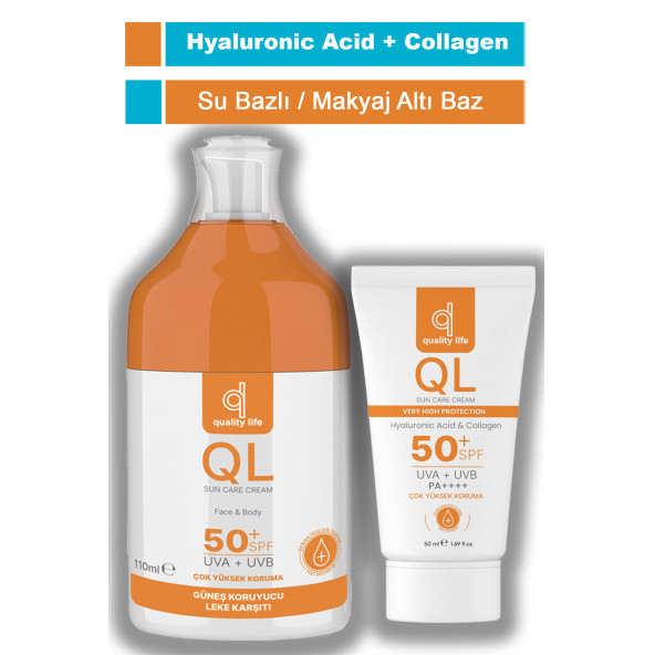 Ql 110 ml Ve 50 ml Yüz Ve Vücut Güneş Kremi Seti - Leke Karşıtı Hyaluronik Asit Ve Collagen