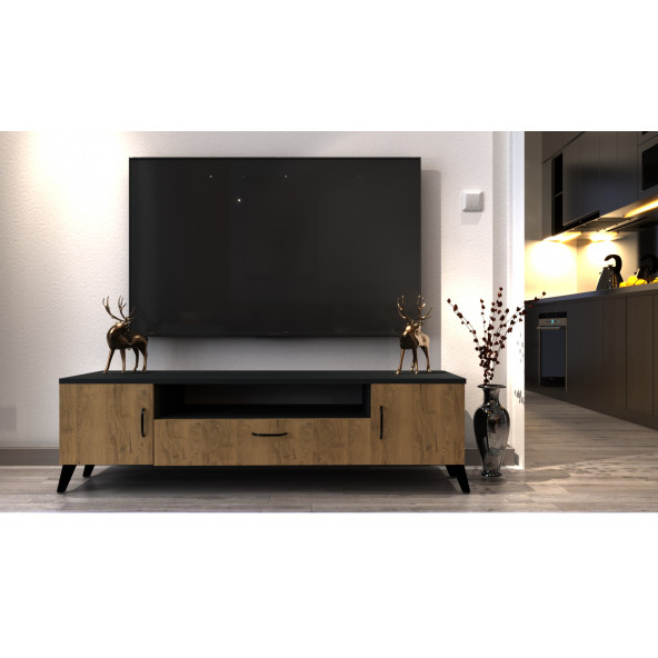 Antrasit - Ahşap Tv Alt Modül - 2