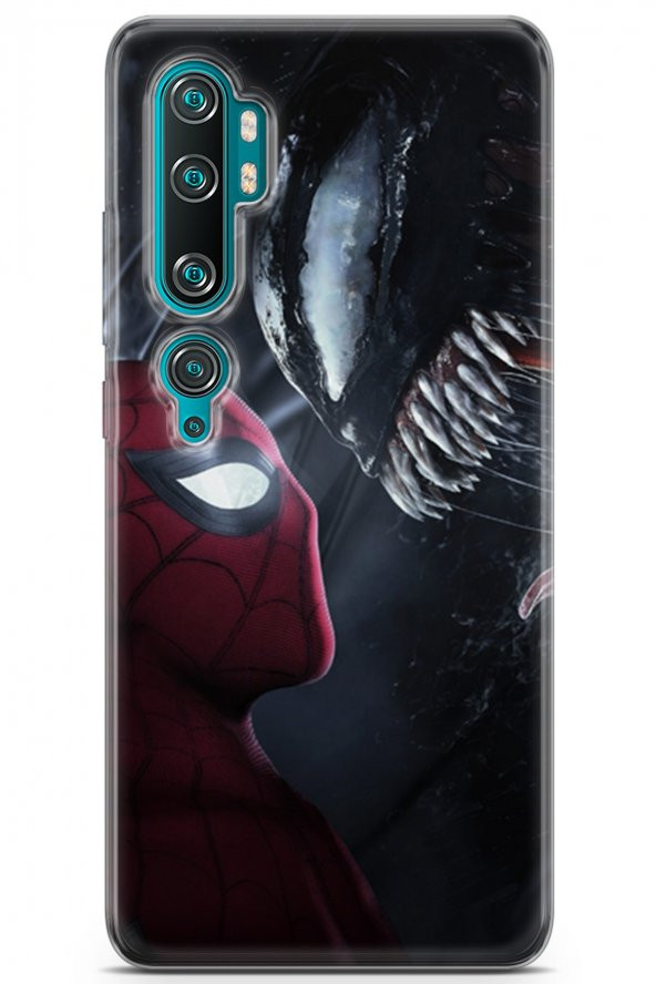 Xiaomi Mi CC9 Pro Uyumlu Kılıf Supers 09 Spider-Man vs Venom UV Kılıf Siyah