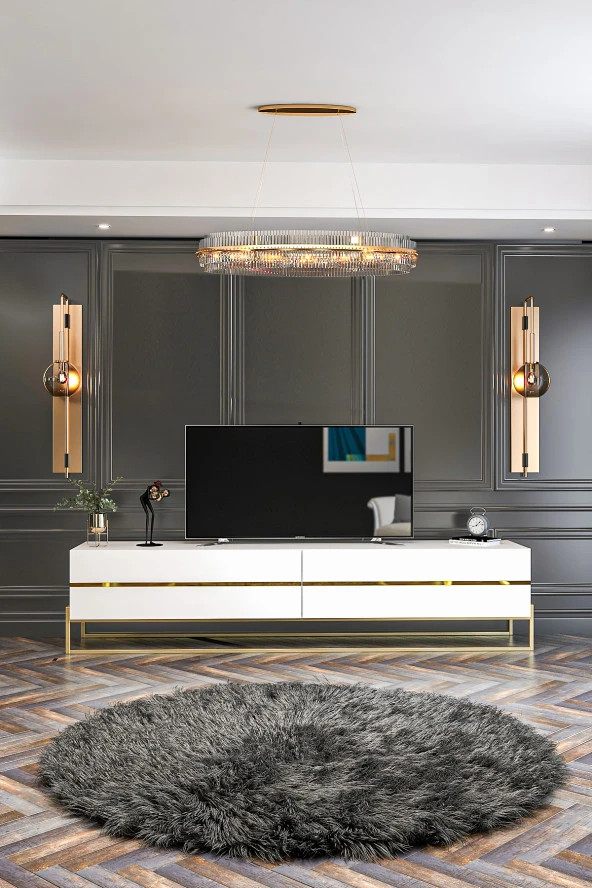 Givayo Mobilya Lyones Tv Ünitesi Alt Ünite Beyaz Altın 180 cm - 3