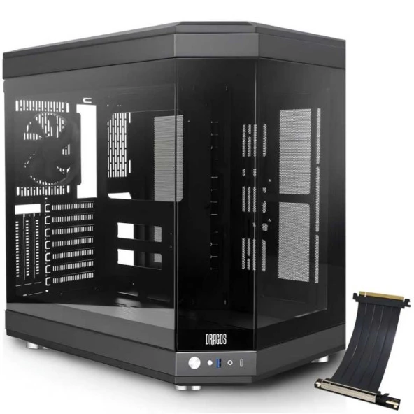 Dragos North Premium L PCI Express 4.0 Riser 1x Fan USB 3.0 + Type C Mid Tower Panoramik Temperli Cam Gaming Bilgisayar Kasası Siyah