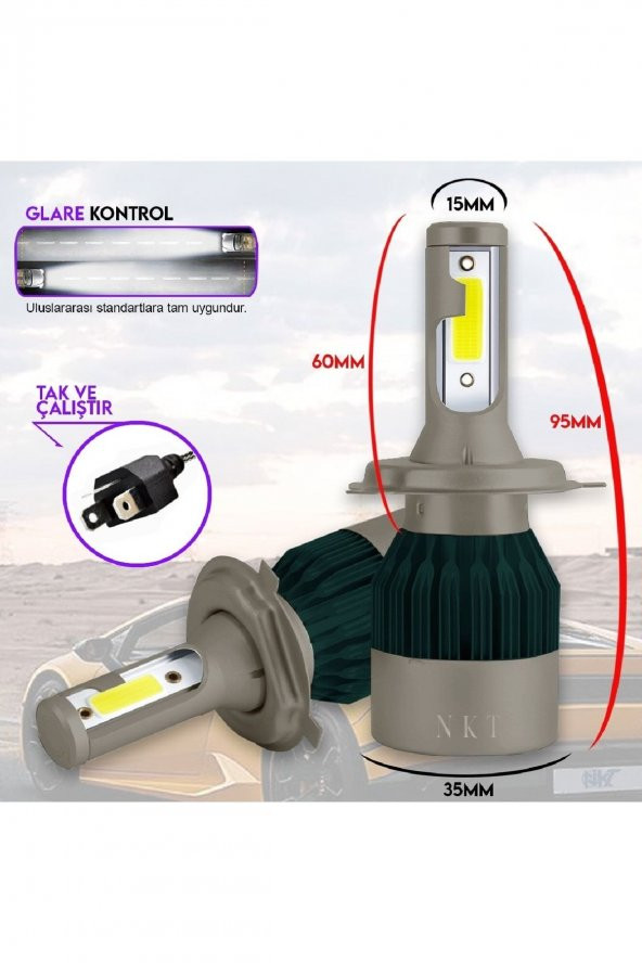 Chevrolet Aveo 2008-2011 H4 Uzun Kısa Nkt Led Şimşek Etkili Beyaz - Resim 4