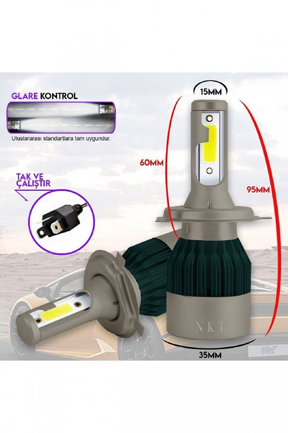Kıa Rıo 2000-2004 H4 Uzun Kısa Nkt Led Şimşek Etkili Beyaz - Resim 4