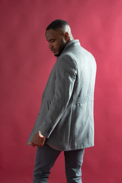 Slimfit Hakim Yaka Düğmeli Yan Cepli Astarlı Tek Yırtmaçlı Kaşmir Erkek Kaban - 5