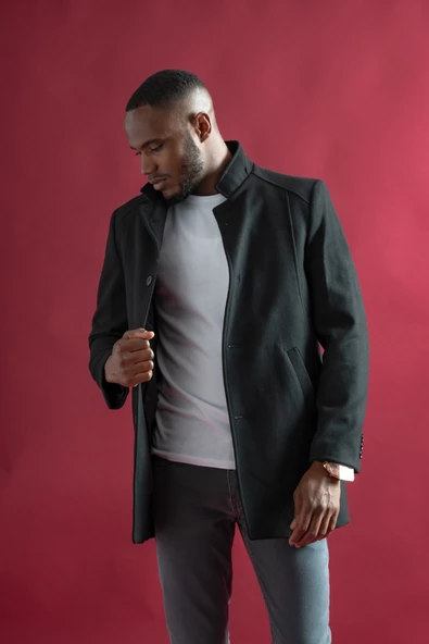 Slimfit Hakim Yaka Düğmeli Yan Cepli Astarlı Tek Yırtmaçlı Kaşmir Erkek Kaban - 7