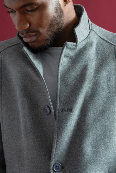 Slimfit Hakim Yaka Düğmeli Yan Cepli Astarlı Tek Yırtmaçlı Kaşmir Erkek Kaban - 6