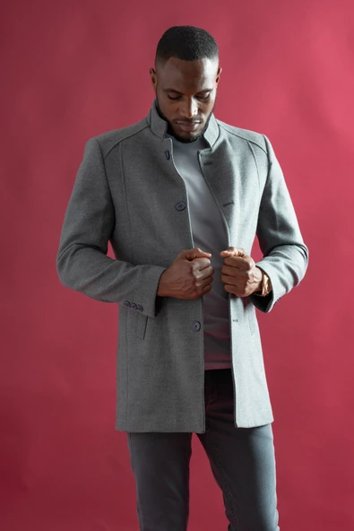 Slimfit Hakim Yaka Düğmeli Yan Cepli Astarlı Tek Yırtmaçlı Kaşmir Erkek Kaban - 2