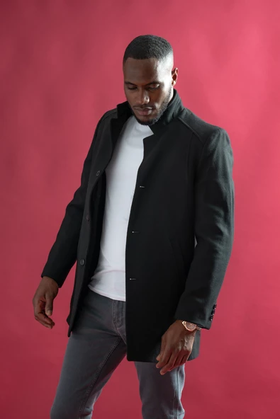 Slimfit Hakim Yaka Düğmeli Yan Cepli Astarlı Tek Yırtmaçlı Kaşmir Erkek Kaban - 8