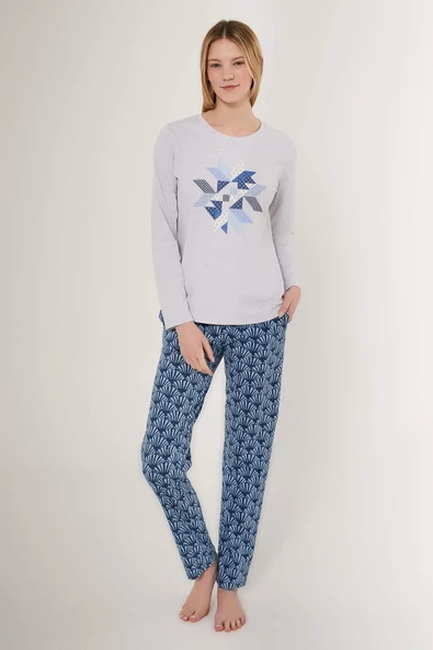 Arnetta Kadın Uzun Kol Kar Melanj Pijama Takımı 2626