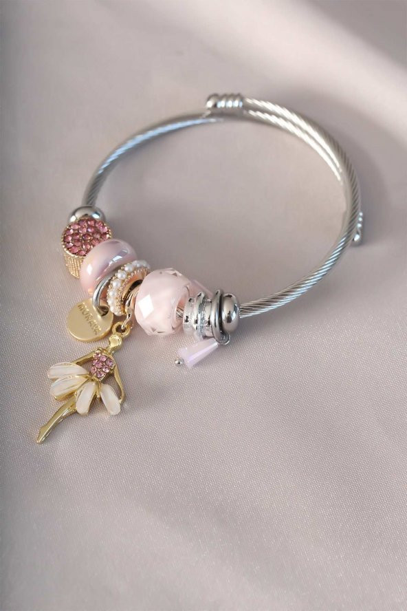 Pembe Taşlı Balerin Figürlü Charm Bileklik - BJ-BB4326