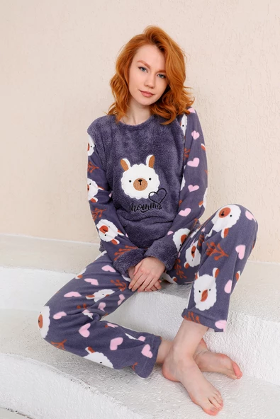 Nisanca Kışlık Kadın Welsoft Polar Pijama Takımı - Yeni Yıl Pijaması - 2