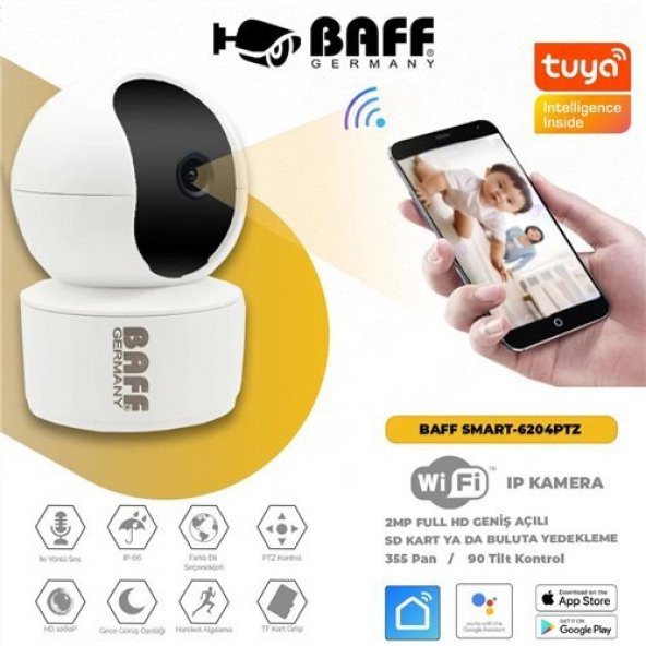Baff Smart-6204 Wifi Ptz Kamera İç Mekanlar İçin Çift Yönlü Ses Destekli - 3
