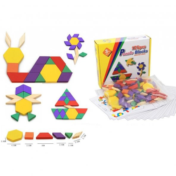Ahşap 125 Parça Blok Eğitici Tangram Puzzle - 5