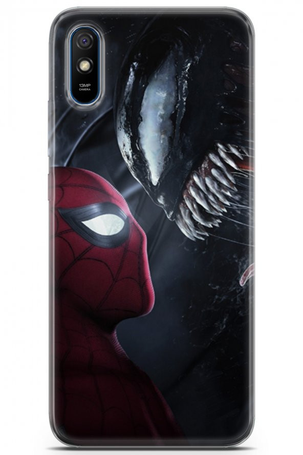 Xiaomi Redmi 9A Uyumlu Kılıf Supers 09 Spider-Man vs Venom UV Kılıf Siyah