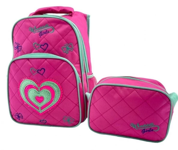 Waddell Bag Pembe Kalp Okul Sırt Çantası - Waddell Kız Okul Çanta Seti