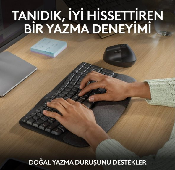 Logitech Wave Keys Kablosuz Bluetooth Dolgulu Avuç İçi Destekli Ergonomik Türkçe Q Klavye, Siyah - 4