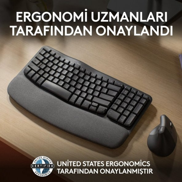 Logitech Wave Keys Kablosuz Bluetooth Dolgulu Avuç İçi Destekli Ergonomik Türkçe Q Klavye, Siyah - 6