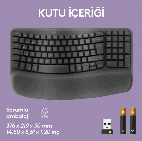Logitech Wave Keys Kablosuz Bluetooth Dolgulu Avuç İçi Destekli Ergonomik Türkçe Q Klavye, Siyah - 8