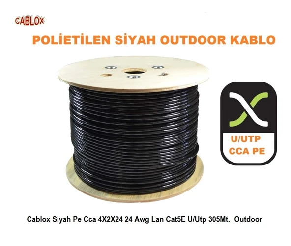 Cablox Siyah Pe Cca 4X2X24 24 Awg Lan Cat5E U/Utp 305Mt. Outdoor ürün görseli 1