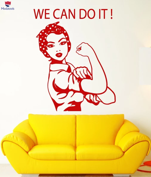 Oturma Odası, Ofis, Dükkan Duvar Sticker Pin Up Tarzı Kız Çalışan Motivasyon Alıntı Çıkartmaları