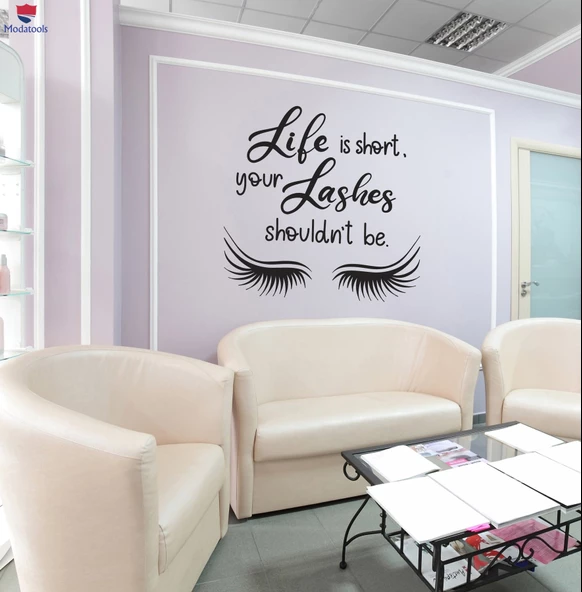 Oturma Odası, Ofis, Dükkan Duvar Sticker Hayat Kısa Kirpiklerin Olmamalı Güzellik Salonu Alıntı Çıkartmaları