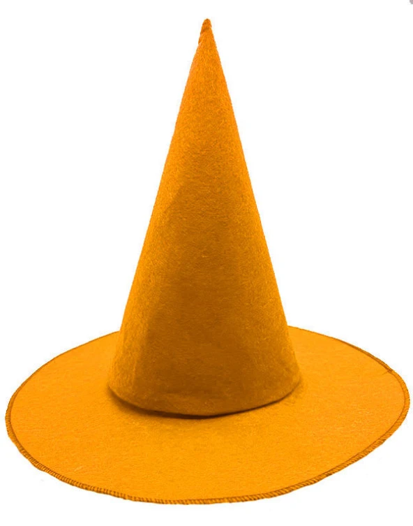 Turuncu Renk Keçe Cadı Şapkası Yetişkin Çocuk Uyumlu 35X38 cm