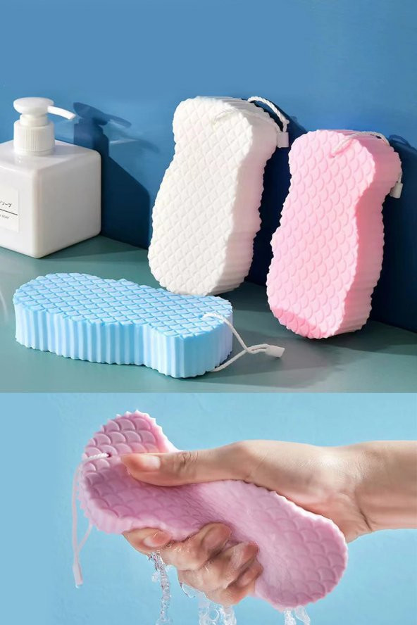 Kustar 3D Sihirli Ultra Soft Yumuşak Banyo Duş Süngeri Cild Temizleyici Vucüt Kesesi Yoğun Köpük Süngeri