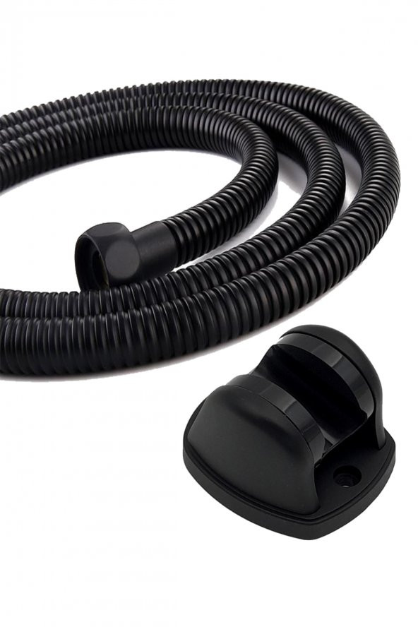 Kustar Siyah 1,5M Örgülü Duş Hortumu Ve 90 Derece Ayarlanabilir Siyah Duş Askısı 2Li Set - 2