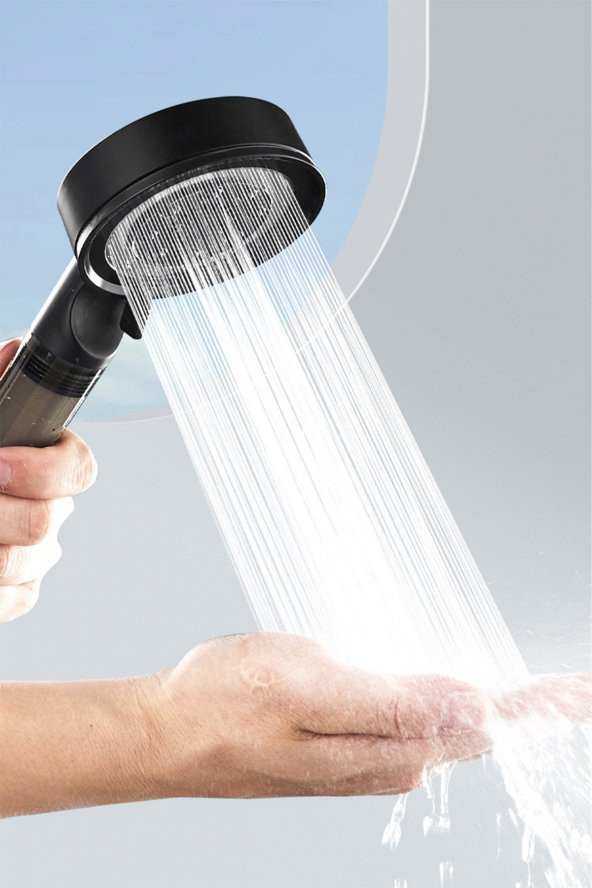 Kustar 5 Fonksiyonlu Çelik Su Tasarruflu Filtreli Turbo Jet Duş Başlığı Siyah - 2