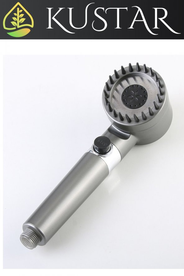 Kustar Sabit Yüksek Basınçlı Masaj Taraklı 3 Kademeli Aç Kapa Su Tasarruflu Filtreli Banyo Duş Başlığı - 2