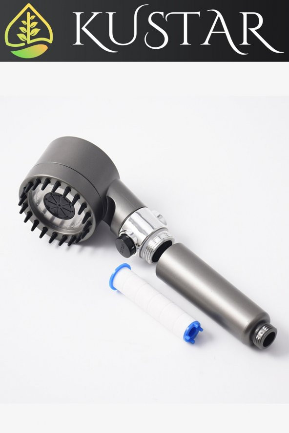 Kustar Sabit Yüksek Basınçlı Masaj Taraklı 3 Kademeli Aç Kapa Su Tasarruflu Filtreli Banyo Duş Başlığı - 3