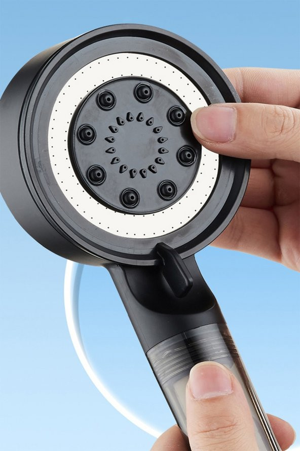 Kustar 5 Fonksiyonlu Çelik Su Tasarruflu Filtreli Turbo Jet Duş Başlığı Siyah - 3