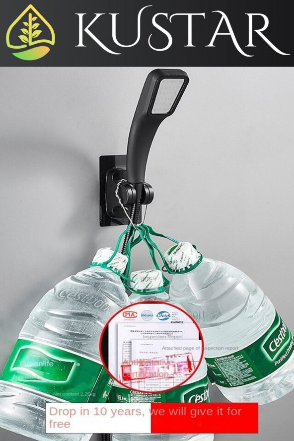 Kustar Siyah Kendinden Yapışkanlı 15 Kg Taşıyabilen Nano Duş Başlığı Askısı Mafsal Kolay Temiz Kurulum - 2